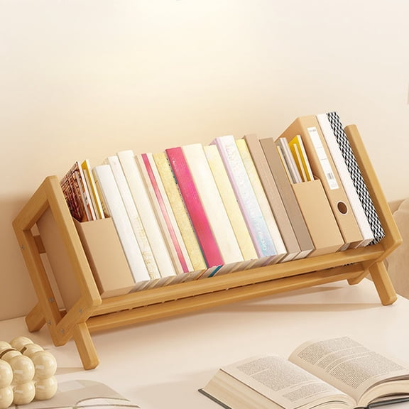 Btomtd Stationery and Book Storage Rack, Multipurpose Office Desktop Organizer with Bookend, Easy To Clean Desk Shelf for Folders 16"W x 8"D x 6"H, Yellow