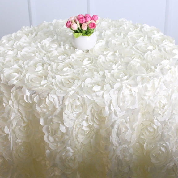 Btomtd Stereoscopic Rose Round Tablecloth, 47 Inch, Polyester Table Cloth for Wedding Cake Table Valentines Decor, Beige