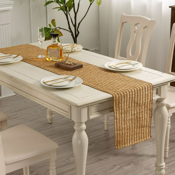 Btomtd Straw Color Table Runner for Wedding, Long Vintage Table Cloth and Woven Runner, Farm Industrial Holiday Table Runners for Dining, 71"x12", Brown