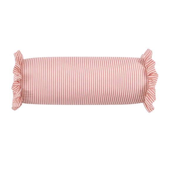 Btomtd Striped Bolster Throw Pillows with Ruffled Edges, Cylindrical Neck Roll Pillow for Bed and Sofa Decor, Support Pillow for Sleeping or Relaxing (20" x 8", Pink)