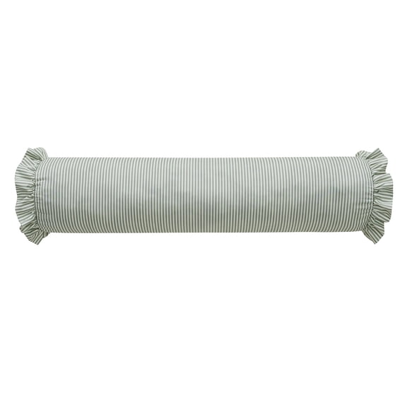 Btomtd Striped Bolster Throw Pillows with Ruffled Edges, Cylindrical Neck Roll Pillow for Bed and Sofa Decor, Support Pillow for Sleeping or Relaxing (36" x 8", Green)