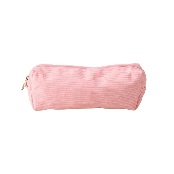 Btomtd Striped Fabric Zipper Pencil Pouch, Multi-Purpose Organizer Bag for Cosmetics and Stationery, Pencil Case for Student Office Daily Use, Pink