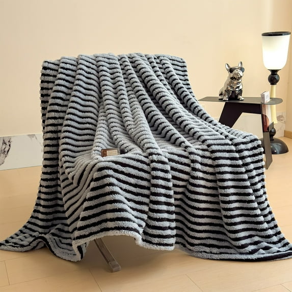 Btomtd Striped Milk Velvet Fabric Blanket for Bed and Sofa Use, Versatile Throw Blanket Suitable for Gift, Soft and Cozy Couch Blanket, 60" x 80" (Blue)