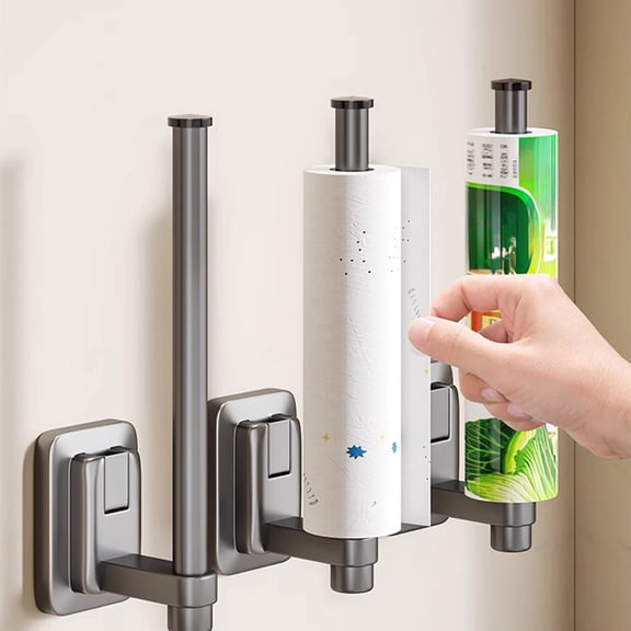 Btomtd Suction Cup Cabinet Storage Rack, No Punching Kitchen Holder Shelf for Tissue Cling Film and Pole Roll, 10.6" (Black)