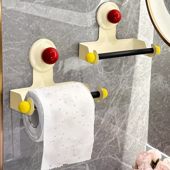 Btomtd Suction Cup Toilet Paper Holder for Bathroom Wall Mount, No-Drill Tissue Support Rack for Roll Storage, 7.3" (White)