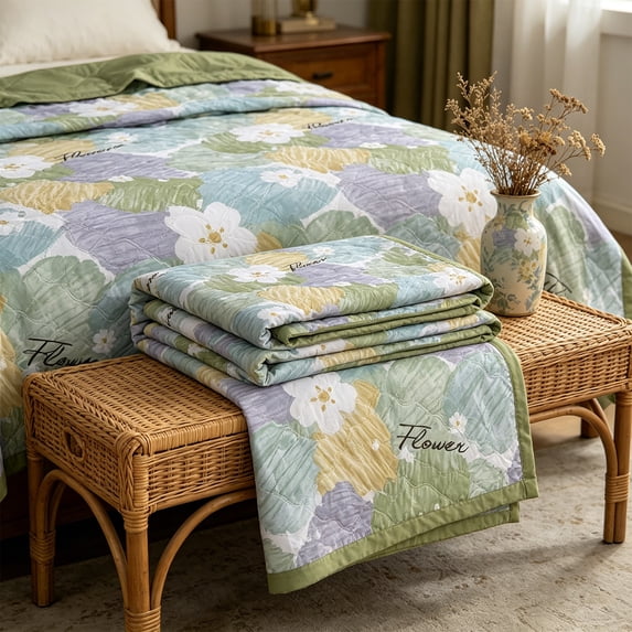Btomtd Summer Cooling Blanket with Floral Printed, Washable Polyester Lightweight Comforter, Air‑Conditioning Quilt for Daily Bedroom Use, 71" x 79" (Multicolor)