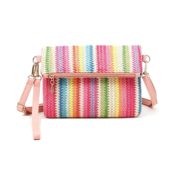 Btomtd Summer Straw Crossbody Bags for Women, Colorful Woven Shoulder Purse with Adjustable Strap, A