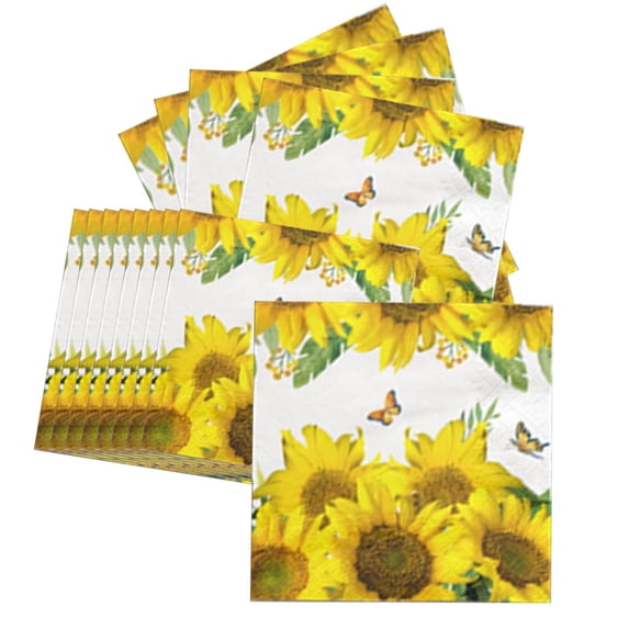 Btomtd Sunflower Paper Napkins for Thanksgiving 16 Count, Autumn Themed Disposable Napkins for Party Supplies, Fall Decor Dinner Napkins with Seasonal Print, A
