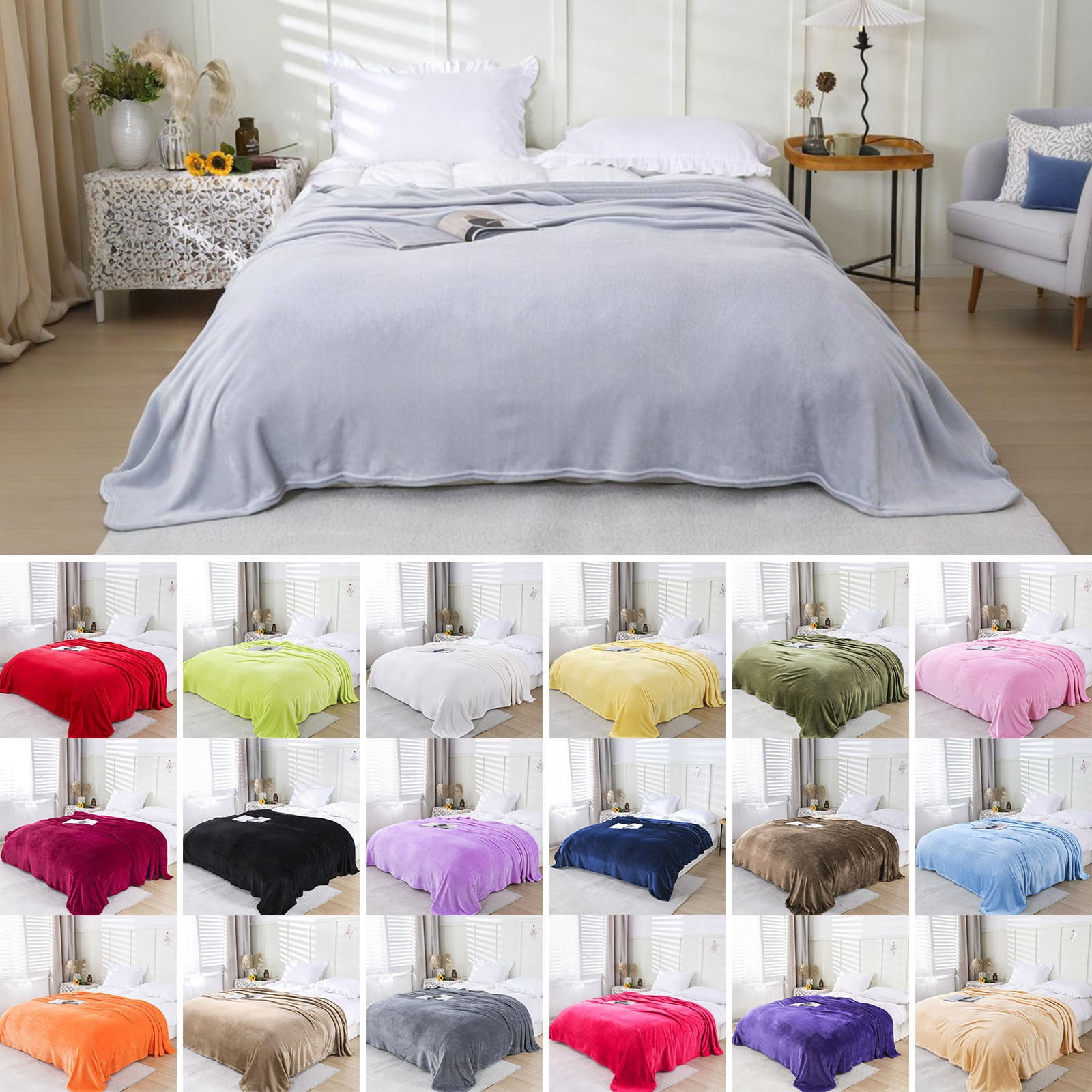 Btomtd Super Soft Solid Color Flannel Throw Blanket, Warm Cozy Bed Sofa ...