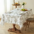 thumbnail image 1 of Btomtd Tablecloth with Tassel Floral & Birds Print, Faux Linen Polyester, Stain Resistant Rectangular Dining Cover Table Cloth, 53" x 39", Green, 1 of 6