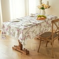 thumbnail image 1 of Btomtd Tablecloth with Tassel Floral & Birds Print, Faux Linen Polyester, Stain Resistant Rectangular Dining Cover Table Cloth, 53" x 39", Purple, 1 of 6