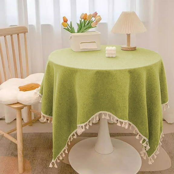 Btomtd Tassel Tablecloth with Waterproof & Oil-Resistant, Cotton Linen Feel Table Cloth for Dining & Coffee Tables, 35" x 35", Mint Green