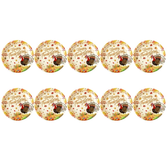 Btomtd Thanksgiving and Halloween Paper Plates 10 Pack 9" with Turkey and Pumpkin, Disposable Plates for Dinner Parties, Portable Paper Playes for Fall Events, B-M(9")