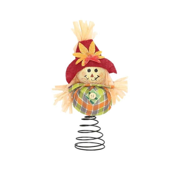 Btomtd Thanksgiving Scarecrow Christmas Tree Topper with Fall Spiral, Holiday Party Decor for Mantel and Fireplace, Seasonal Tabletop Display Ornaments, Orange