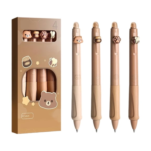 Btomtd Thermal Erasable Gel Pens 4 Count, Push-button Fast-dry Black Ink Pens, Erasable Writing Pen for Students, Brown