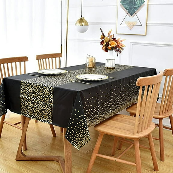 Btomtd Thickened Disposable Tablecloth, Wavepoint Printed Plastic Table Cover for Dining, Rectangular Water Proof and Oil Proof Table Cloth for Holiday Parties, 108"x54", Black