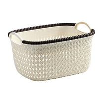 Btomtd Thickened Rattan Storage Basket with Handles Plastic Laundry Basket for Clothing and Desktop Organization Dirty Clothes Basket, 12L, Beige