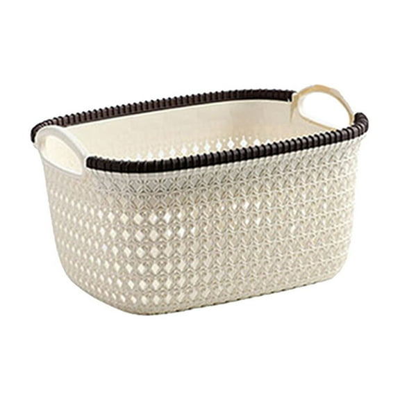 Btomtd Thickened Rattan Storage Basket with Handles Plastic Laundry Basket for Clothing and Desktop Organization Dirty Clothes Basket, 12L, Beige