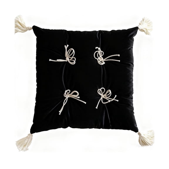 Btomtd Thickened Square Chair Cushion for Home, Living Room Tatami Cushions with Bow, Butt Pad for Seating, Seat Cushion for Daily Use, Non-Slip Chair Pads, Size 17"x17", Black