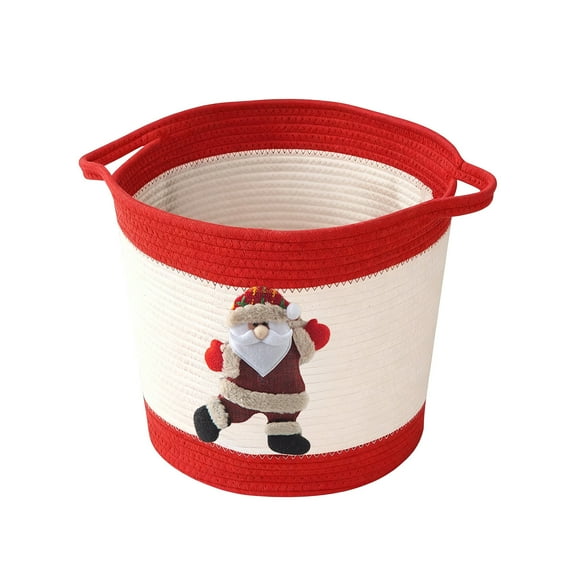 Btomtd Thread Woven Christmas Decoration Storage Basket, Portable Gift Organizer Storage Containers with Reindeer Pattern, Desktop Storage Bins for Holiday Items, Size 4L, B