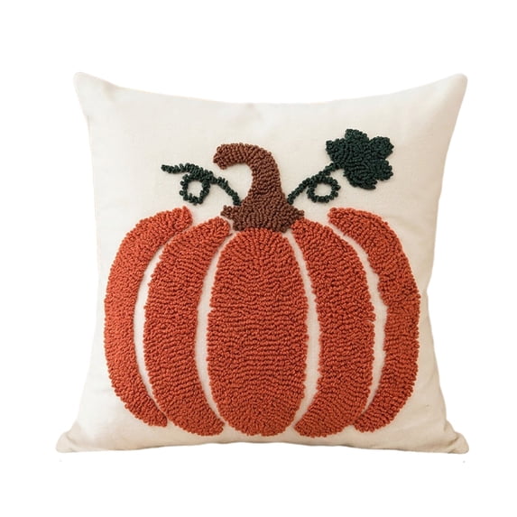 Btomtd Throw Pillow Cover 18 x 18 Inch, Pumpkin Tufted Embroidered Cushion Cover, Fall Pillow Cover for Sofa Couch Halloween Thanksgiving Decor, Orange