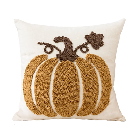 Btomtd Throw Pillow Cover 18 x 18 Inch, Pumpkin Tufted Embroidered Cushion Cover, Fall Pillow Cover for Sofa Couch Halloween Thanksgiving Decor, Yellow