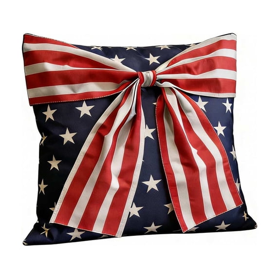 Btomtd Throw Pillow Covers for 4th of July, 1PC, 18" x 18" Independence Day Star Stripe Bow Throw Pillow Cover for Indoor Home Decor (A)