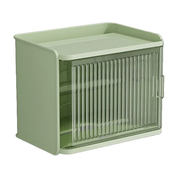 Btomtd Tissue Box Holder Wall Mounted Non Perforated for Toilet Paper Tissue Box Cover with Transparent Storage Cabinet in Roll Organization, Green