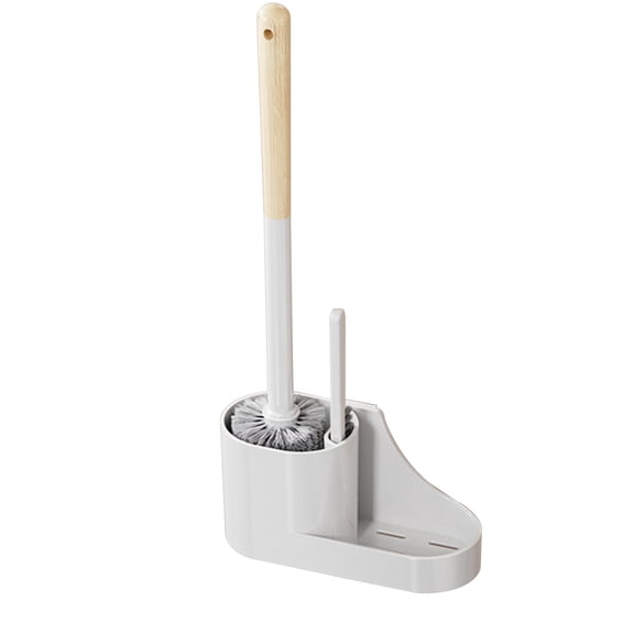 Btomtd Toilet Bowl Brush with Two Brush Heads, Stiff Cleaning Brush and Slit Scrub Brush for Full Coverage, Toilet Scrubber Includes Storage Shelf, Beige