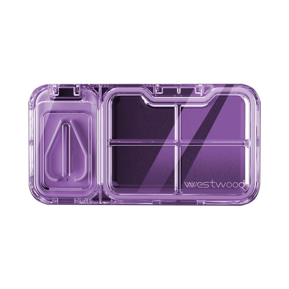 Btomtd Travel Vitamin Organizer with 4 Compartments, Portable Pill Storage Containers with Large Capacity, Unique Shape Storage Box for Outdoor and Trips, Size 100ml, Purple