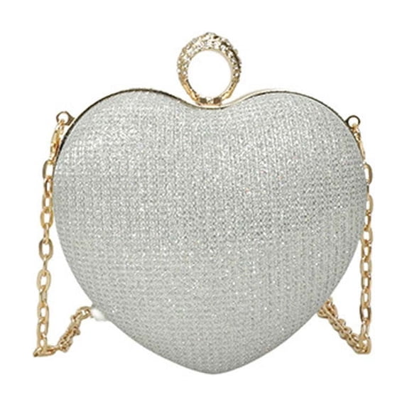 Btomtd Trendy Heart Shaped Evening Bag, Crossbody Bags for Women, Chain Handbag Clutch Purse for Party, Wedding, Prom, Night Out, Silver