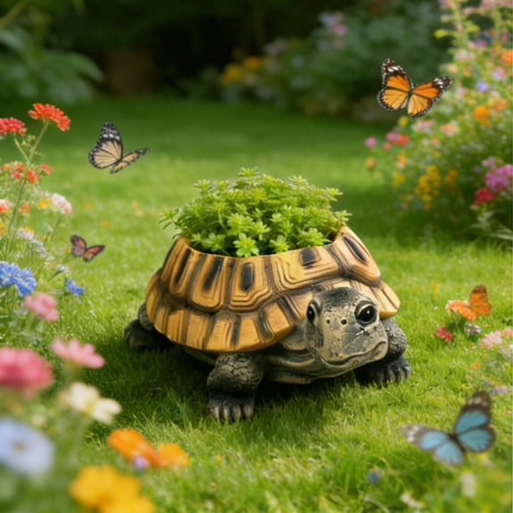 Btomtd Turtle Shaped Resin Flower Plant Pots, Tortoise Planter for Outdoor Garden and Courtyard Decor, Decorative Resin Pot for Plants, Multicolor