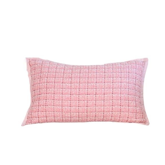 Btomtd Tweed Textured Throw Pillow Cover, 12 x 20 Inch, Plaid Woven Decorative Cushion Case with Piped Edges, Sofa Bedroom Home Decor Couch Pillow Covers, Pink (Checkered)