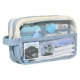 thumbnail image 1 of Btomtd Two-Compartment Mesh Pencil Case for Students Large Capacity Pencil Pouch Pencil Bag with Zipper Stationery Storage Organizer, Blue, 1 of 4
