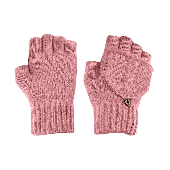 Btomtd USB Heated Gloves in Half Finger Flip Style, Velvet Knitted Winter Fashion Gloves for Women, Yarn Exposed Gloves with Heating, Hot Pink