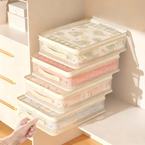 Btomtd Under Bed Drawer Transparent Storage Box with Handle, Wardrobe Storage Bags for Bed Sheets, Blankets, 16"D x 12"W x 4"H (Multicolor)
