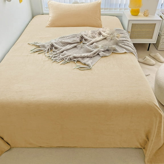 Btomtd Velvet Flannel 2Piece Sheet Set Soft Cozy and Warm Anti-Static Non-Pilling Fleece Bedding Set for Cold Nights Plush Comforter Set with Bed Sheets and Pillowcase, 62.99'x90.55', Khaki