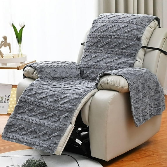 Btomtd Velvet Recliner Chair Cover with Non-Slip Designs, Recliner Sofa Covers Featuring Elastic Straps, Beige Furniture Protector Seat Cushion for Sofas, Size 77"x22", Gray