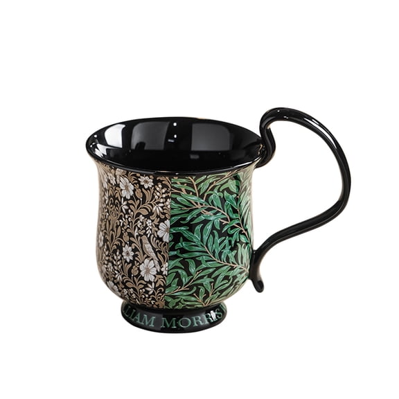 Btomtd Vintage Floral Ceramic Coffee Cups - 12oz Gift Mug for Home Breakfast, Orchid Forest Pattern Cups for Milk Coffee and Cocoa, Black