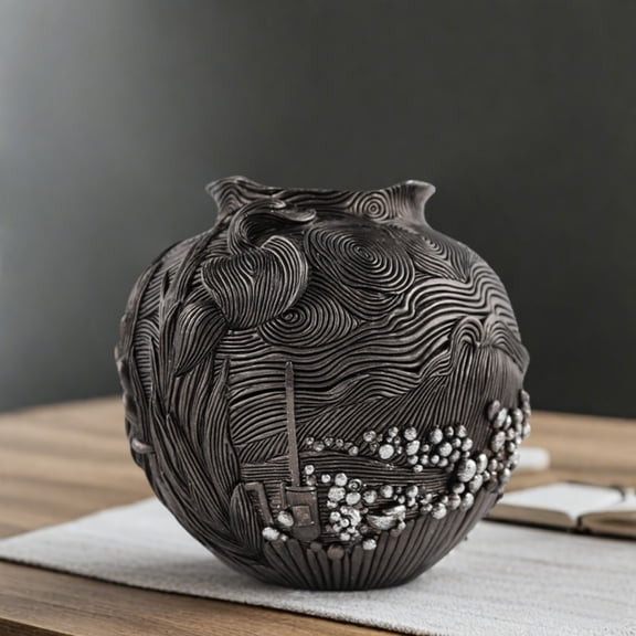 Btomtd Vintage Inspired Dark Flower Pot, Small Desktop Planter for Home Decor, Artful Home Decor Plant Pots for Tabletop, Brown