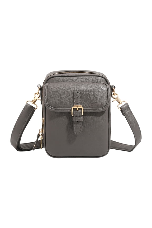 Vintage Mini Messenger Bag, Double Large Capacity Faux Leather Purse and Handbag for Women and Men, Casual Crossbody Bag and Shoulder Bag with Upgraded Features, Gray