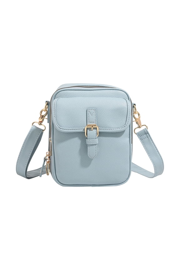 Vintage Mini Messenger Bag, Double Large Capacity Faux Leather Purse and Handbag for Women and Men, Casual Crossbody Bag and Shoulder Bag with Upgraded Features, Light Blue
