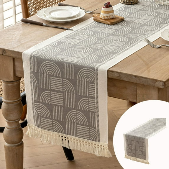 Btomtd Vintage Table Runner for Home Decor, Dining Table Cloth with Heat Insulation, Bohemian Style Linen Tea Table Runners and Cover, 47"x12", Gray-B
