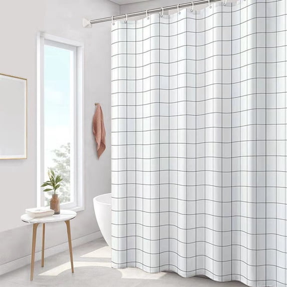 Btomtd Waterproof Grid Shower Curtain 31 x 71 Inches, Thickened Bathroom Shower Curtain Liner with 6 Hooks for Toilet Partition, Size 31"x71", White