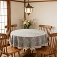 thumbnail image 1 of Btomtd Waterproof & Oil-Resistant Tassel Tablecloth, Polyester Embroidered Decorative Table Cloth for Home & Restaurant Dining, 35 Inch, Brown, 1 of 6