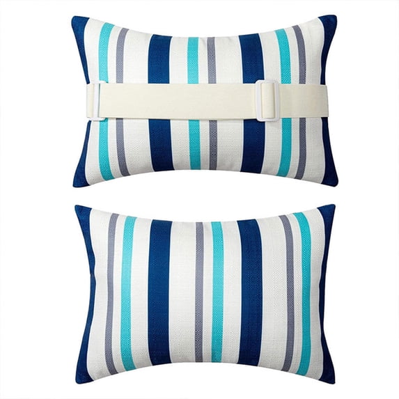 Btomtd Waterproof Outdoor Chaise Lounge Pillows with Striped Print, Headrest Cushion Cover Included with Pillow Core, Patio Throw Pillows, Size 16" x 11", B