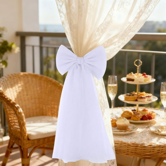 Btomtd Wedding Party Curtain Tiebacks, Bow Shape Curtain Holdbacks and Buckle for Holiday and Valentine‘s Day Home Atmosphere, 1 Pack, White