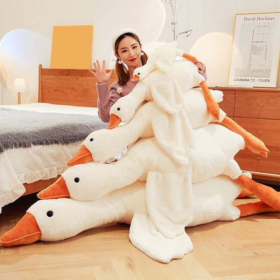 Btomtd White Goose Plush Body Pillow, Large Fluffy Stuffed Goose Hug Throw Pillows, Soft Sofa Pillows for Snuggling Sleeping and Home Decor (61", White)