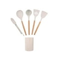 thumbnail image 1 of Btomtd White Wood Handle Silicone Kitchenware Set Spatula Spoon Stir Fry Utensil Suitable for Non Stick Pans, A, 1 of 9