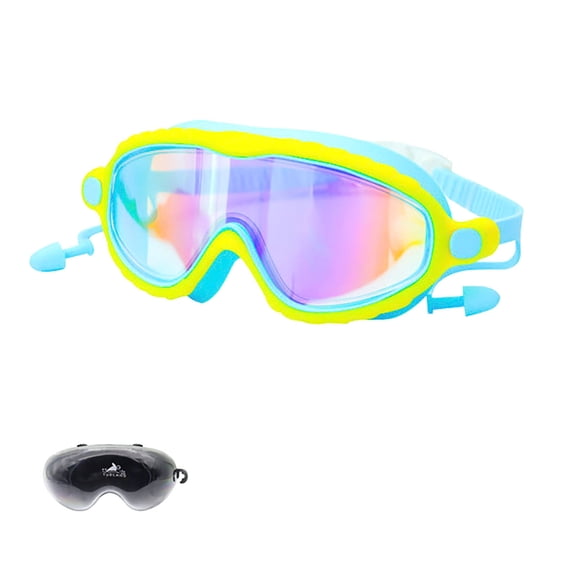 Btomtd Wide View Anti-Fog Swim Goggles, Waterproof HD Soft Silicone Seal Swimming Goggles, Adjustable Non-Slip Strap, for Ages 6-12 (Mirrored Lens, Green)